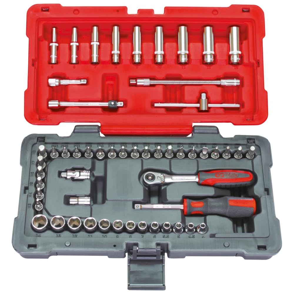 KS Tools - 922.0654 - Caisse à outils complète 1/4 - Coffret de maintenance - 4 à 14 mm - Coffret de douilles et embouts - Outillage mecanique auto - 54 Pièces : Bricolage