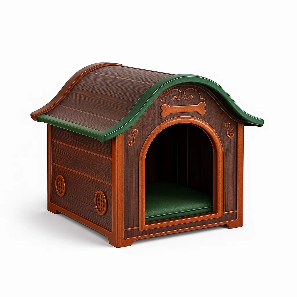 Niche pour chien en plastique imitation bois marron et vert