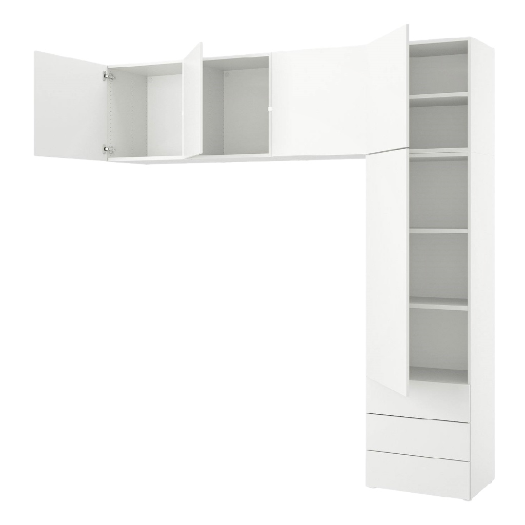 Armoire blanche avec étagères et tiroirs