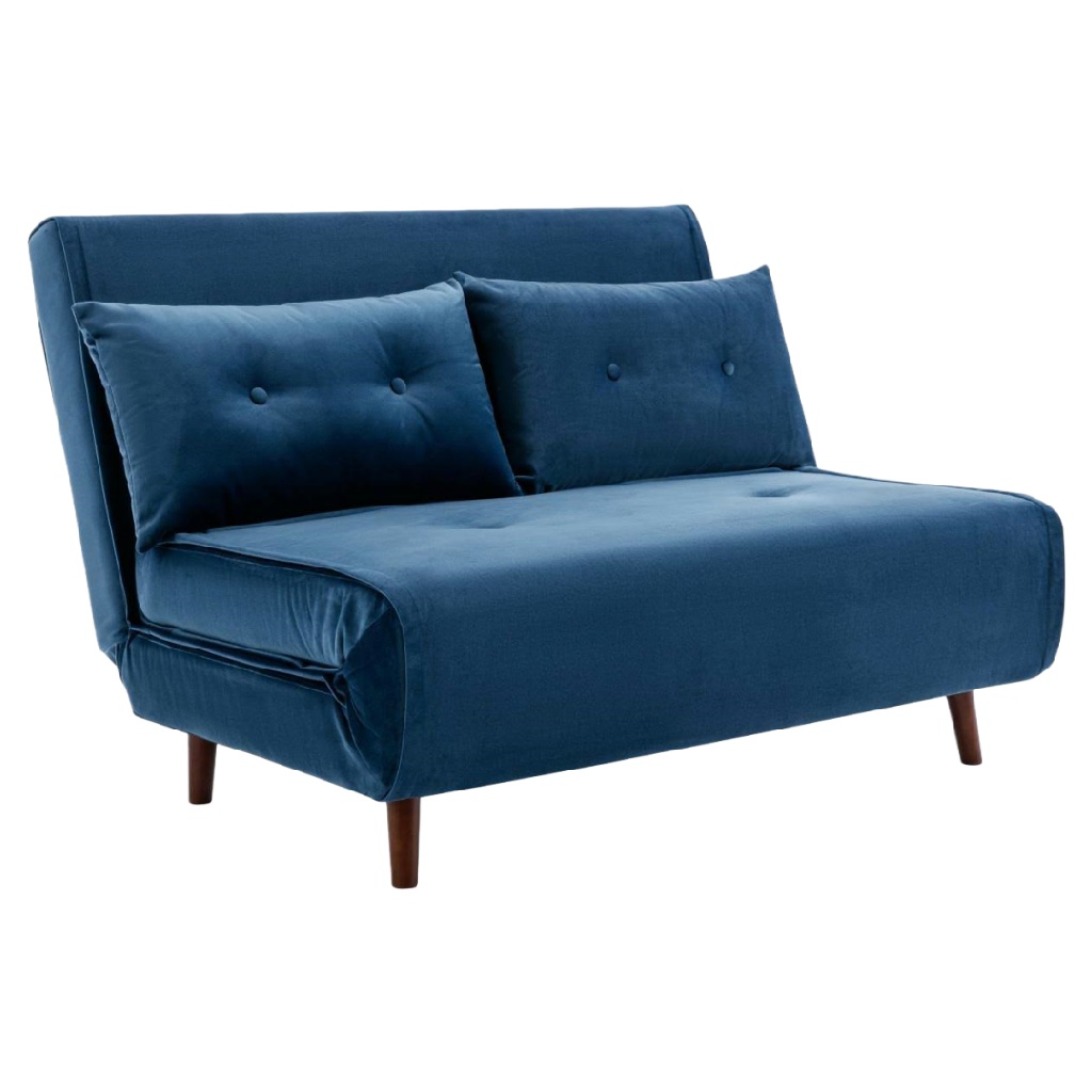 Canapé convertible 2 places en velours bleu nuit – design moderne et compact