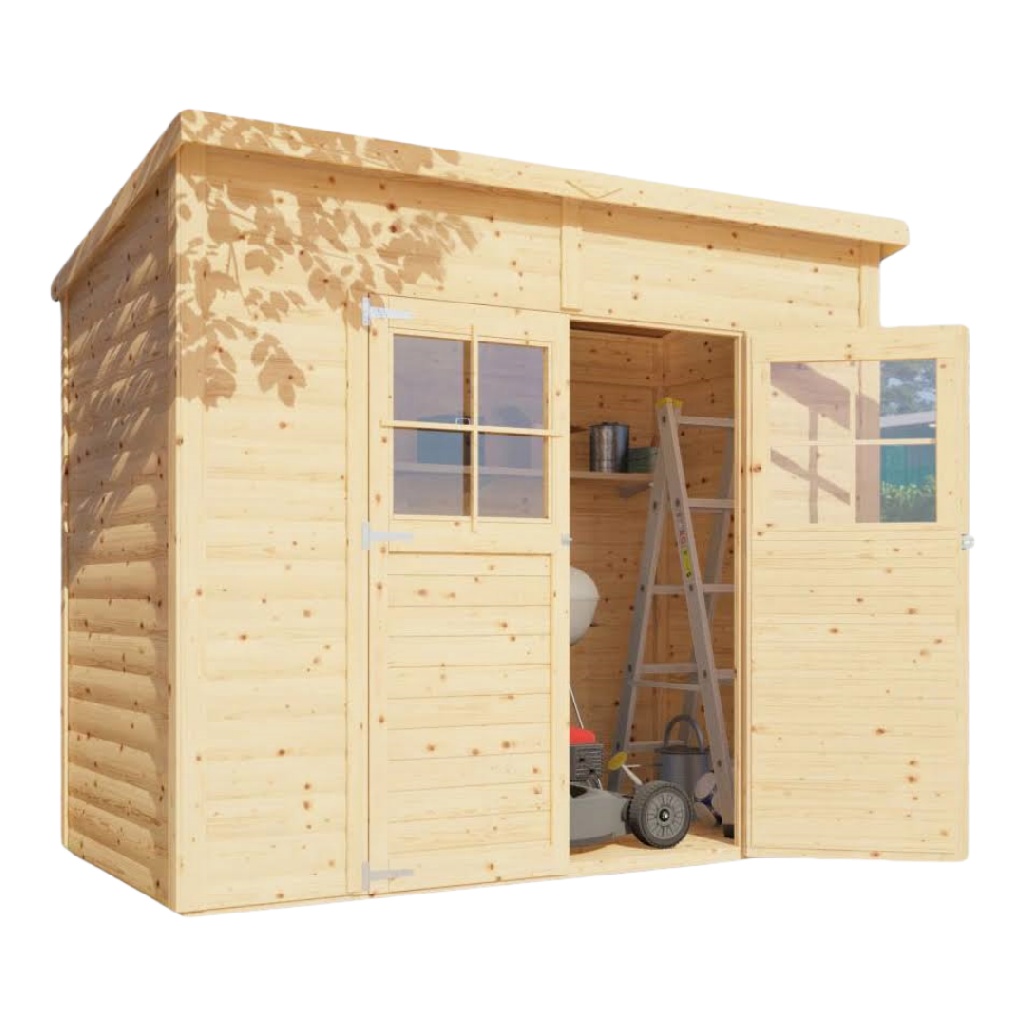 Abri de Jardin en Bois Massif à Toit Plat avec Double Porte et Fenêtres