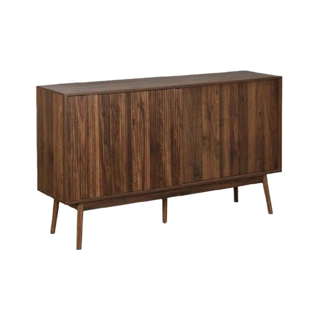 Buffet en bois noyer — 3 portes — style scandinave et vintage