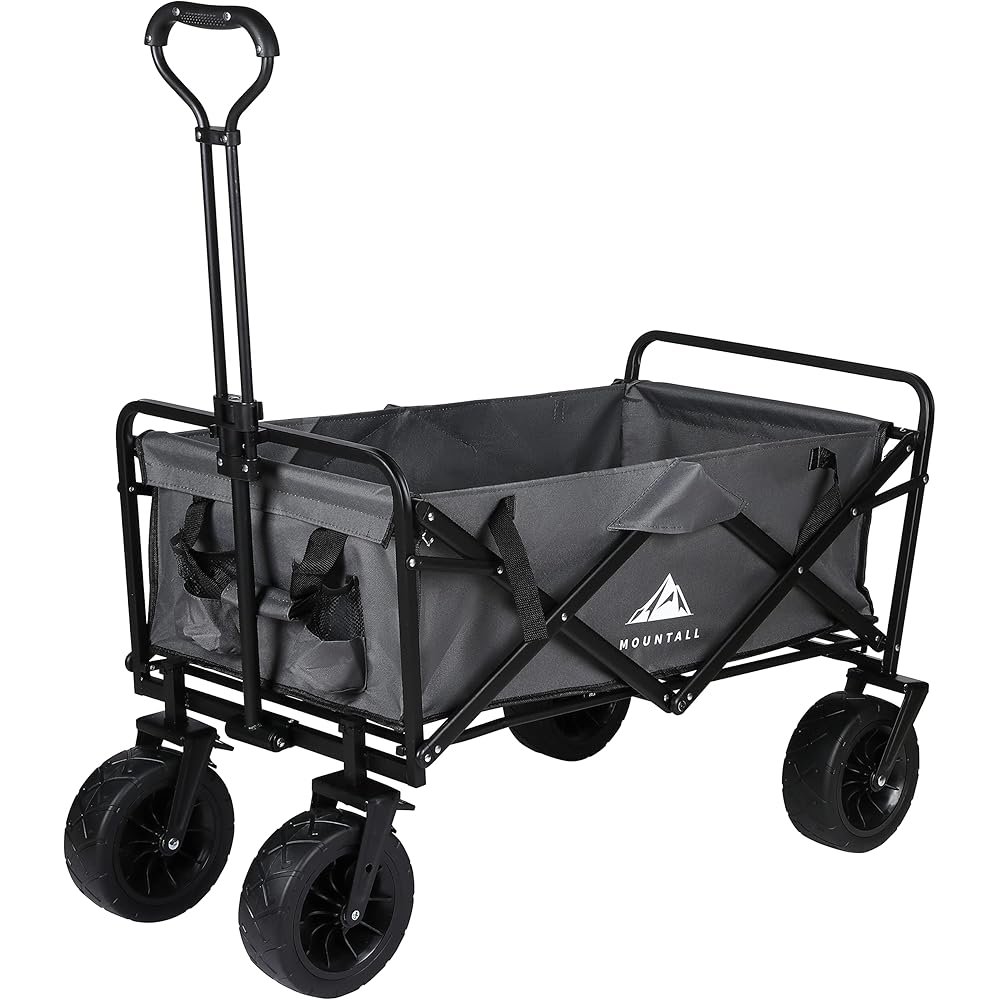 Chariot pliable robuste avec grande roue, chariot de transport en plein air, remorque de jardin, chariot utilitaire avec housse (gris) : Cuisine et Maison