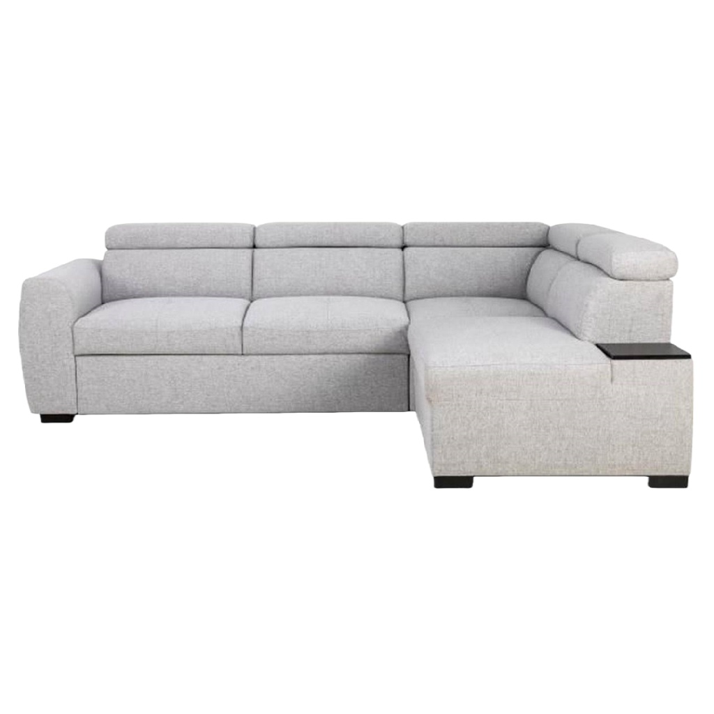 Canapé d’angle réversible en tissu gris clair avec têtières réglables