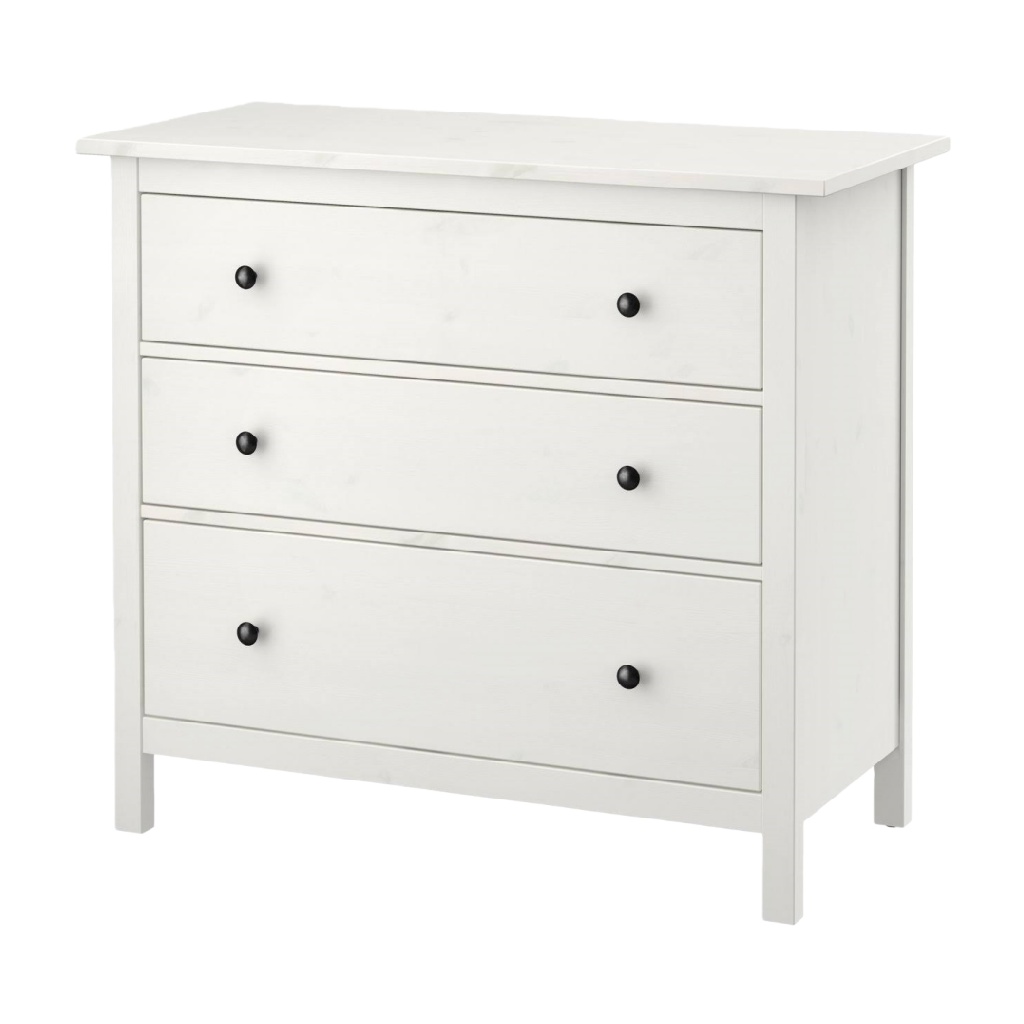 Commode 3 tiroirs en bois blanc avec poignées noires – 85×78×45 cm, garantie 2 ans