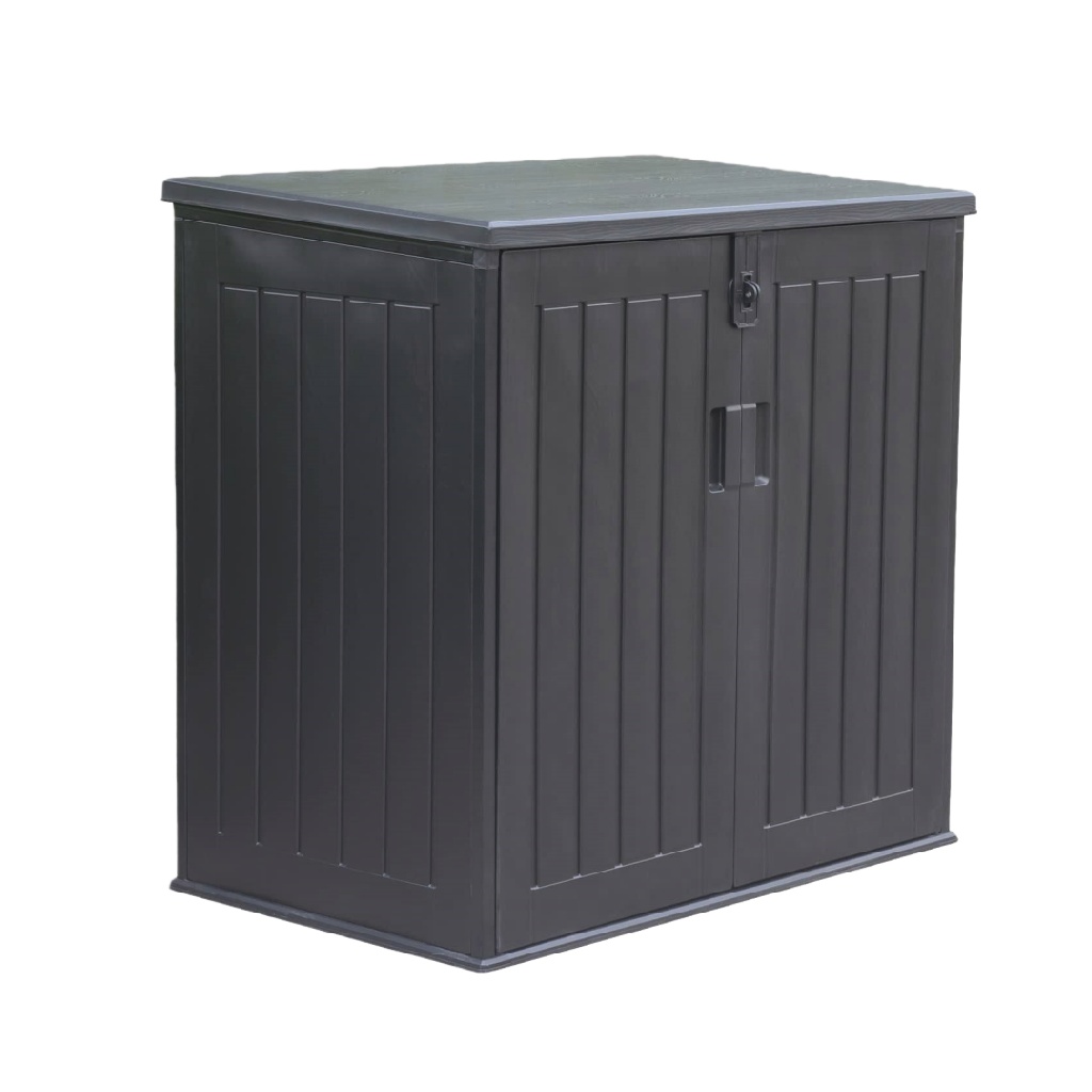 Armoire de rangement extérieure en résine PP gris foncé, double porte avec toit étanche