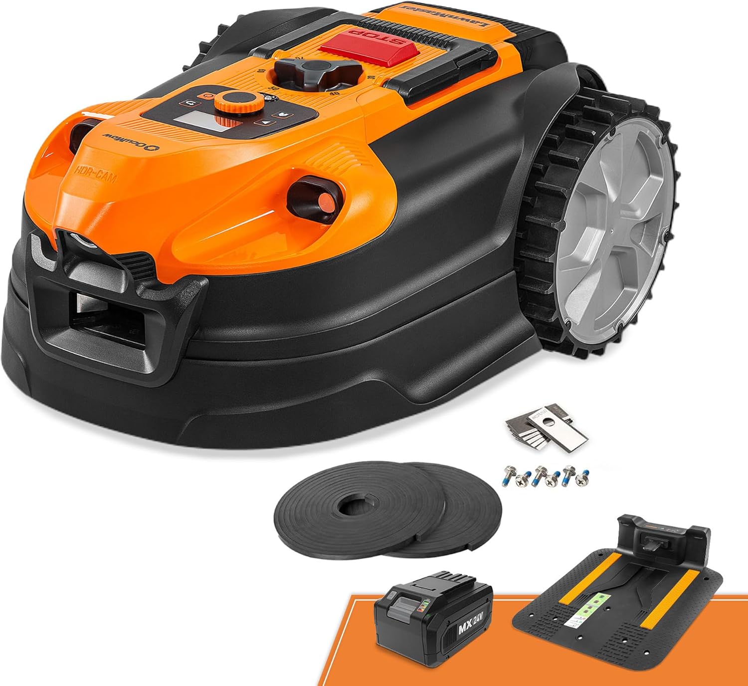 LawnMaster VBRM18AMID4R Tondeuse Robotique sans Fil de Limite 800㎡, 4 Ah Batterie, Navig. Optique, Évitement d'obstacles, Station de Charge Auto, Zone Interdite, WiFi & Bluetooth Contrôlable par App