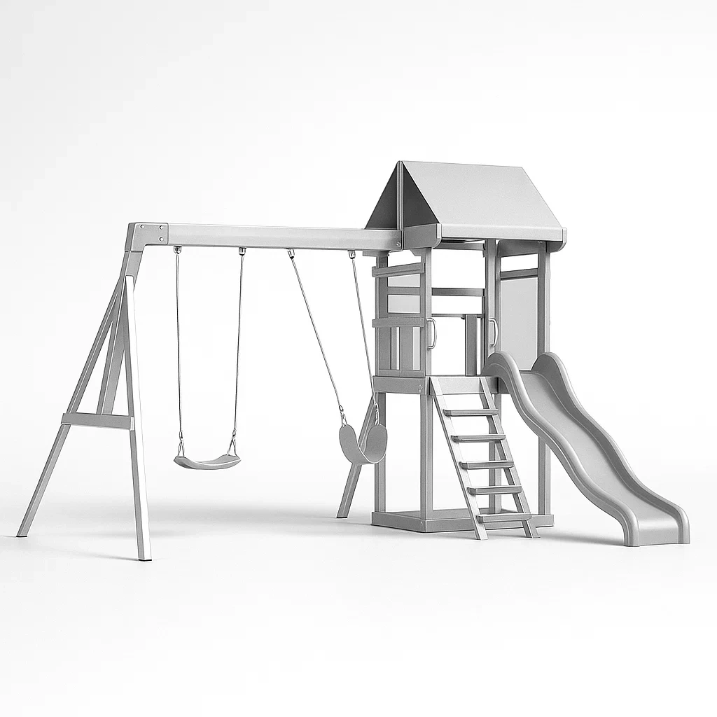 Ensemble de balançoire en métal avec toboggan, 350cm x 250cm x 280cm