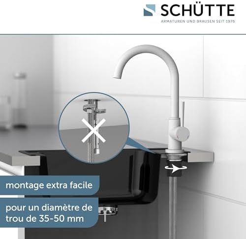 SCHÜTTE Cornwall 79161 Robinet de cuisine pivotant à 360 ° avec mitigeur monocommande Blanc : Bricolage