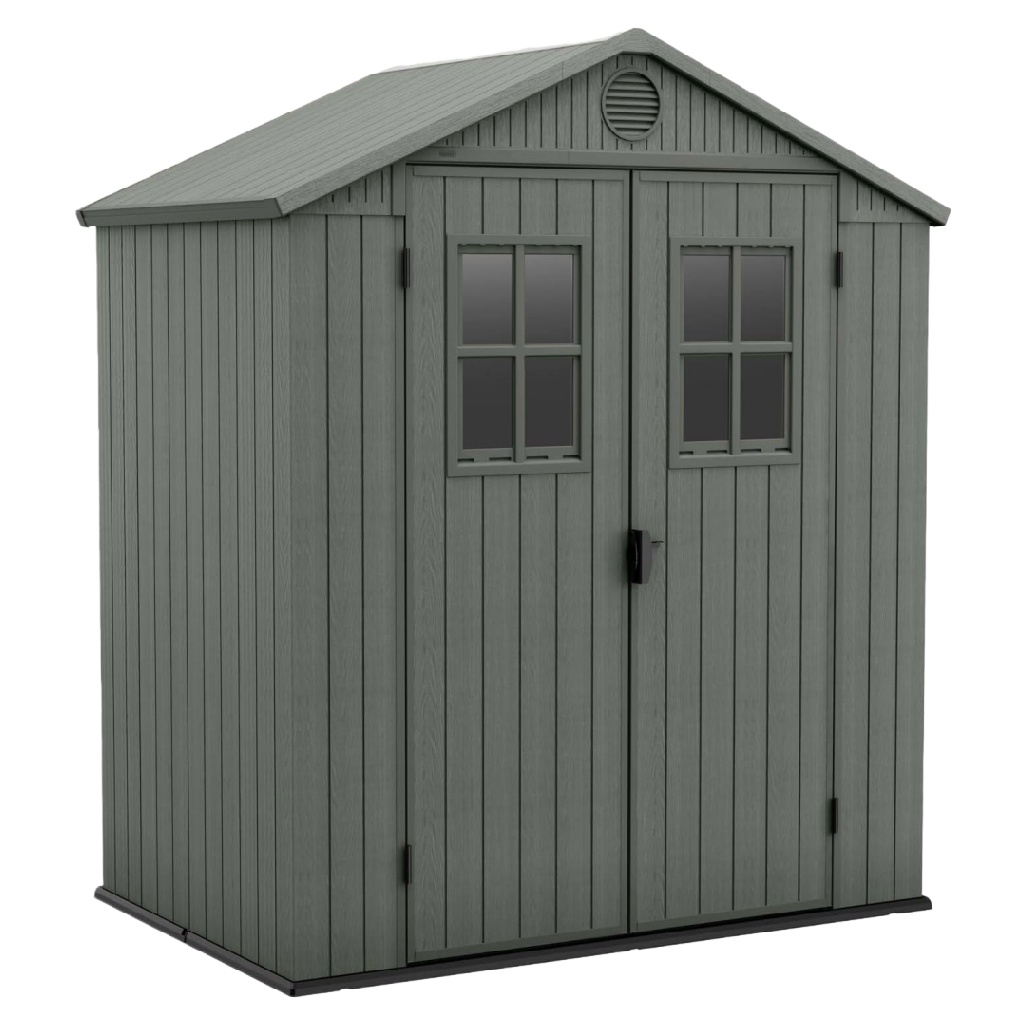 Abri de jardin imitation bois en résine gris anthracite — 4,3 m²