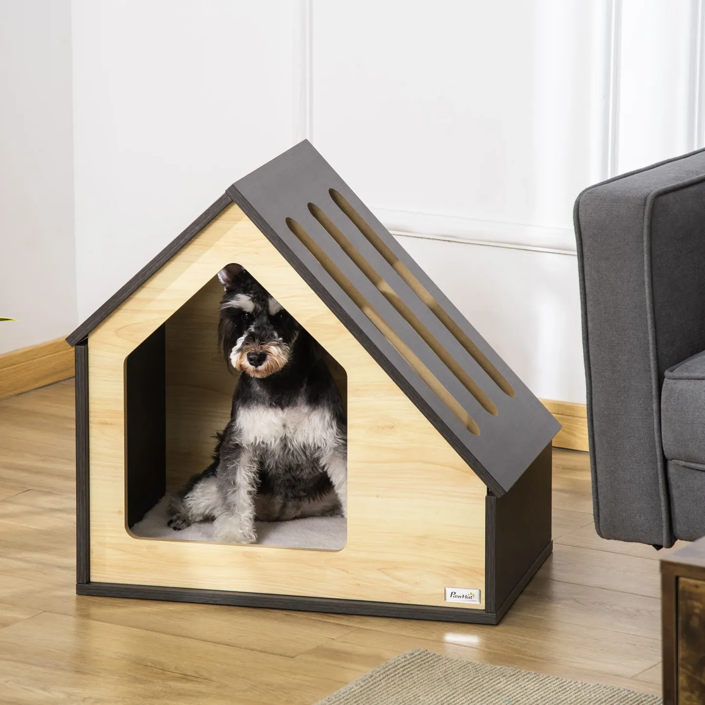 PawHut Hundehütte Holz 60x40 cm mit Kissen für kleine Hunde