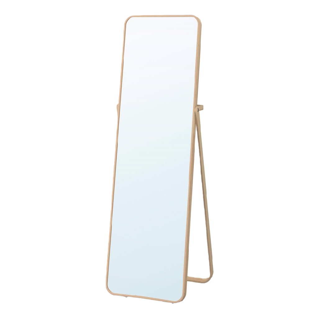 Miroir sur pied rectangulaire à cadre en bois naturel, style minimaliste