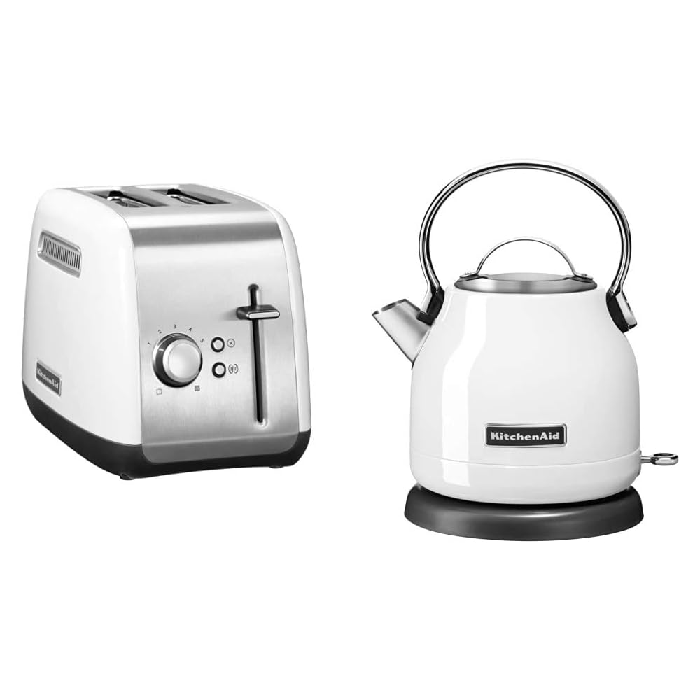 KitchenAid 5KEK1222EWH Classic Bouilloire Blanc 1,25 L + 5KMT2115EWH Classic Grille-pain avec 2 tranches Blanc 1,8 Kg : Cuisine et Maison