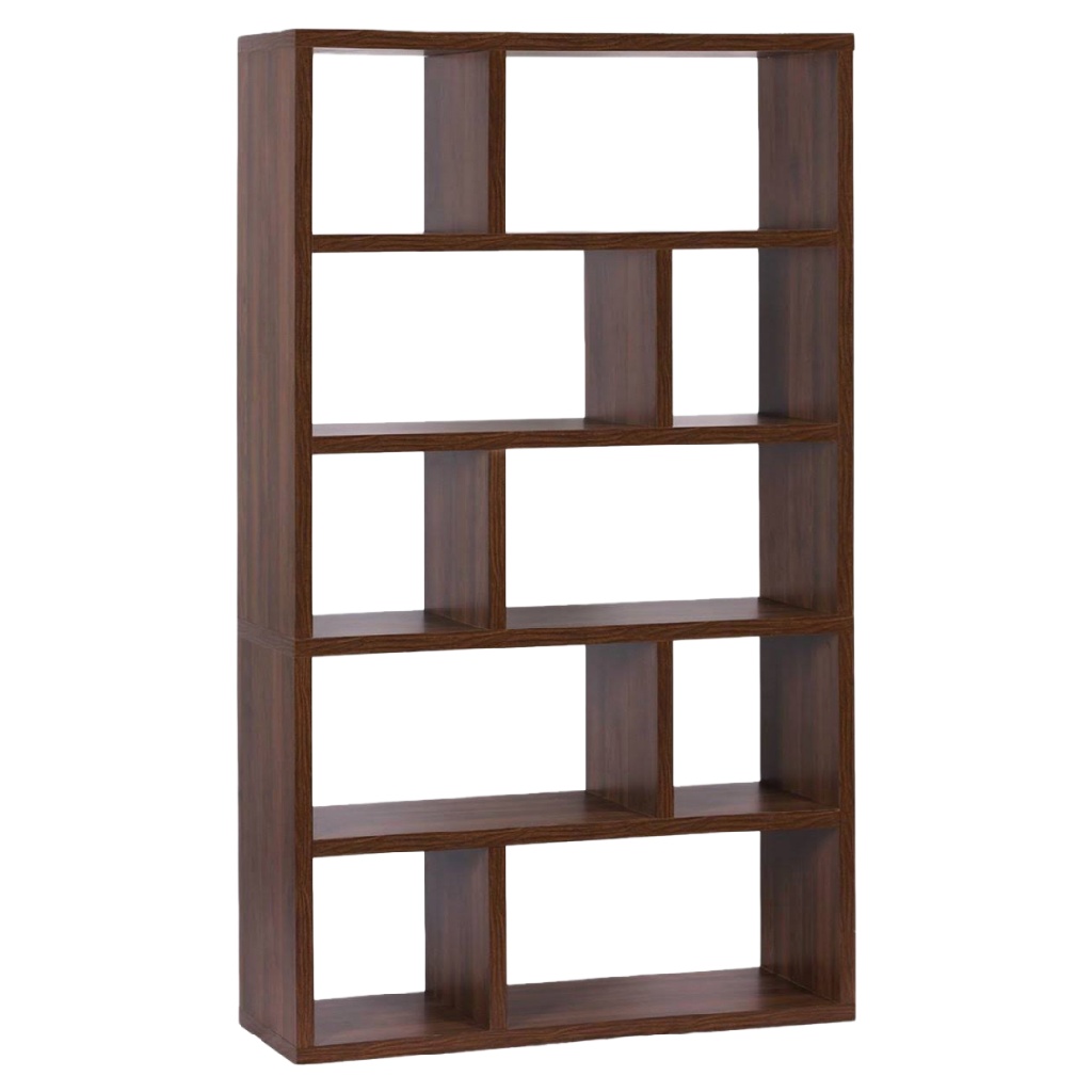 Bibliothèque ouverte en bois effet noyer à 8 compartiments – 120 x 30 x 180 cm