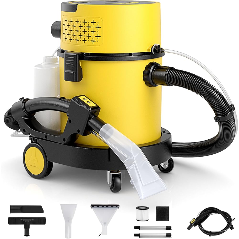 GOPLUS Nettoyeur de Tapis Sec et Humide 1200W, 17Kpa Aspirateur Tapis, Réservoir d'Eau 4L, 9 Accessoires avec Filtres HEPA et Eponge, Télécommande pour Sol, Canapé, Voiture : Cuisine et Maison