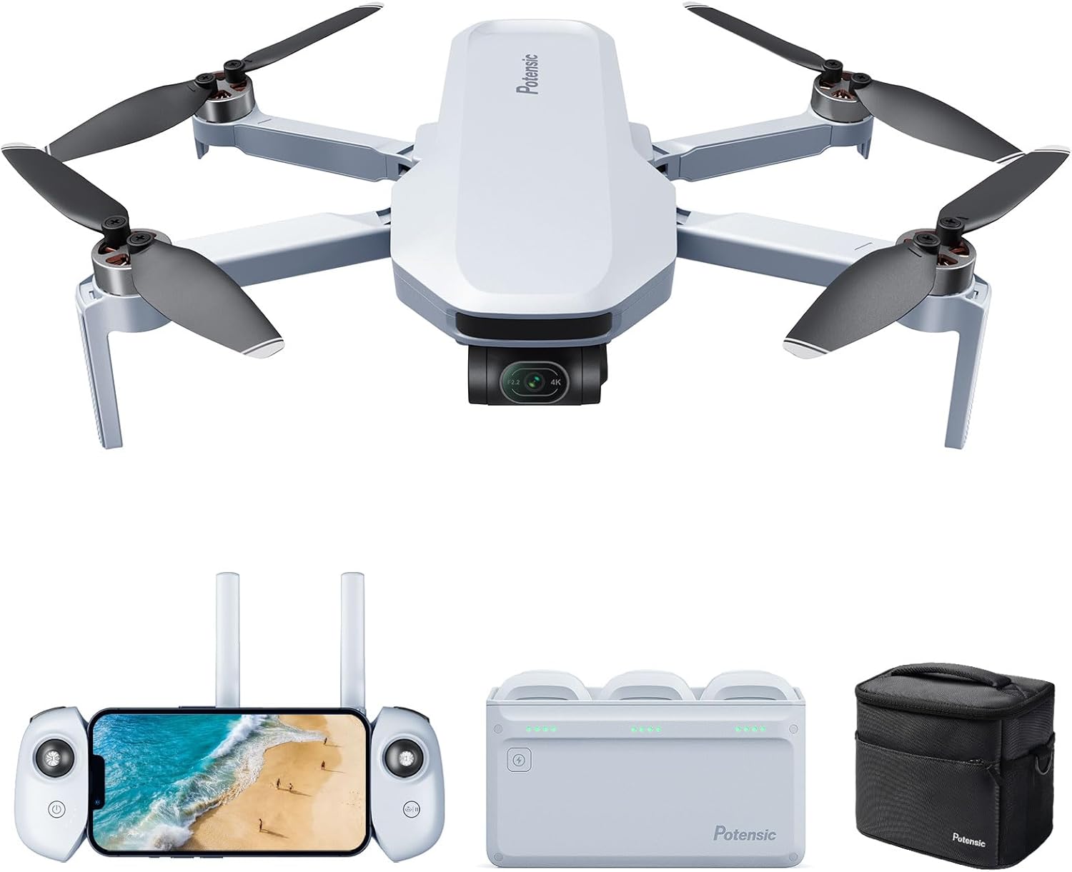 Potensic ATOM Combo GPS Drone, Caméra 4K avec Gimbal à 3 Axes, Moins de 249g, 3 Batteries et Hub de Charge, Temps de Vol 96 Min, Transm. Vidéo 6KM, QuickShots, Suivi Visuel, Sac de Transport, C0