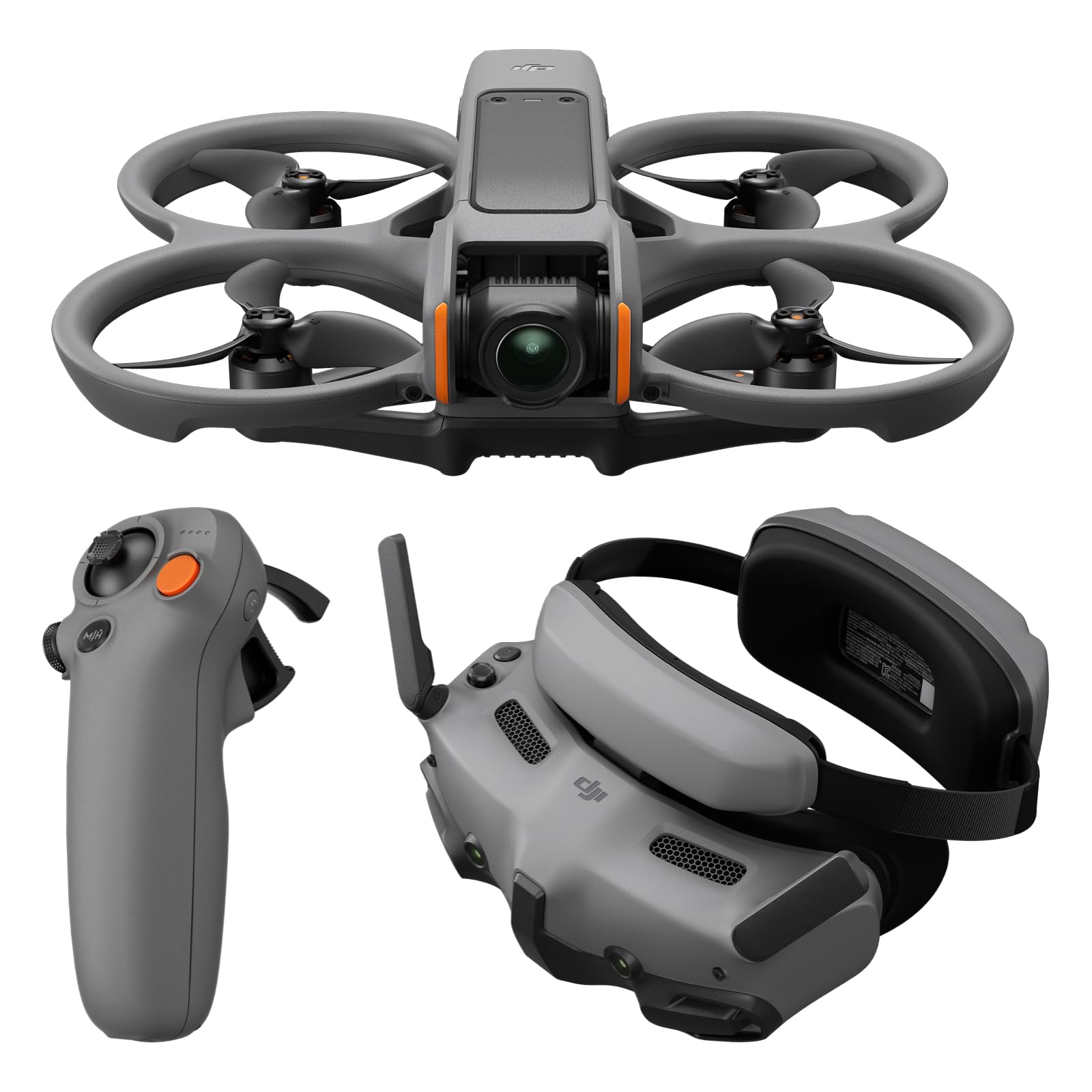 DJI Bundle Fly More Avata 2 (Batterie Unique), Drone FPV avec Caméra 4K, Protection d’hélice intégrée, Flip-Tonneau en Une Touche, Goggles 3 et RC Mot