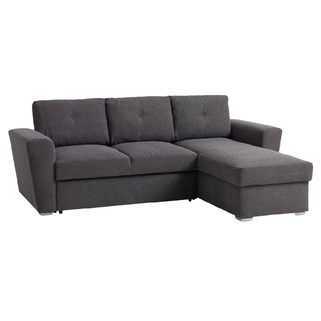 Canapé d’angle convertible 3 places en tissu gris foncé – avec coffre de rangement