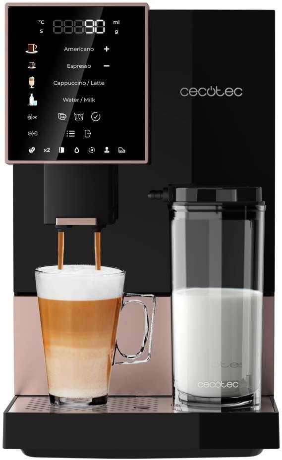 Cecotec Machine à Café Superautomatique Cremmaet Compactccino Black Silver, 19 bars, Réservoir à lait, Système Thermoblock, 5 niveaux de mouture, Réservoir à café 150g
