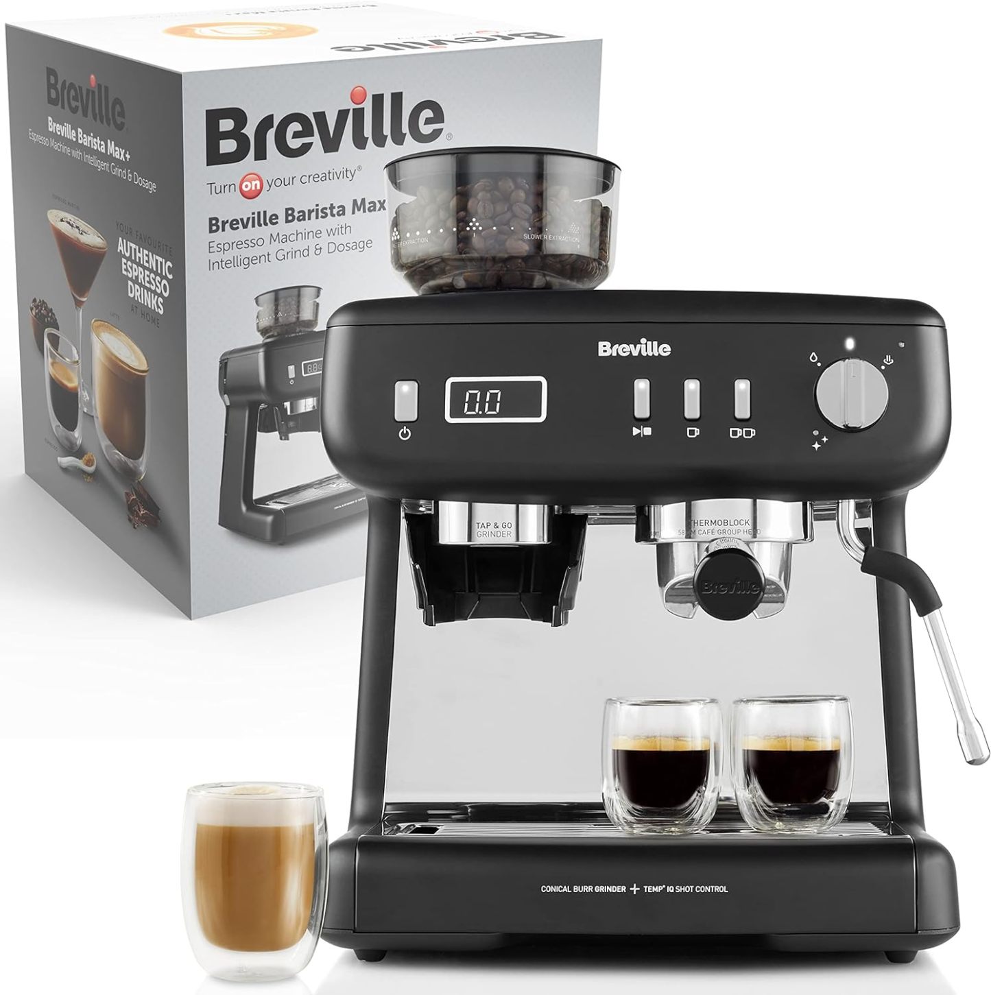 Breville Barista Max Siebträgermaschine | Espressomaschine/Kaffeemaschine mit integriertem Mahlwerk und Milchaufschäumer| 2,8-l-Wasserbehälter | Italienische Pumpe mit 15 Bar | Edelstahl [VCF126X]