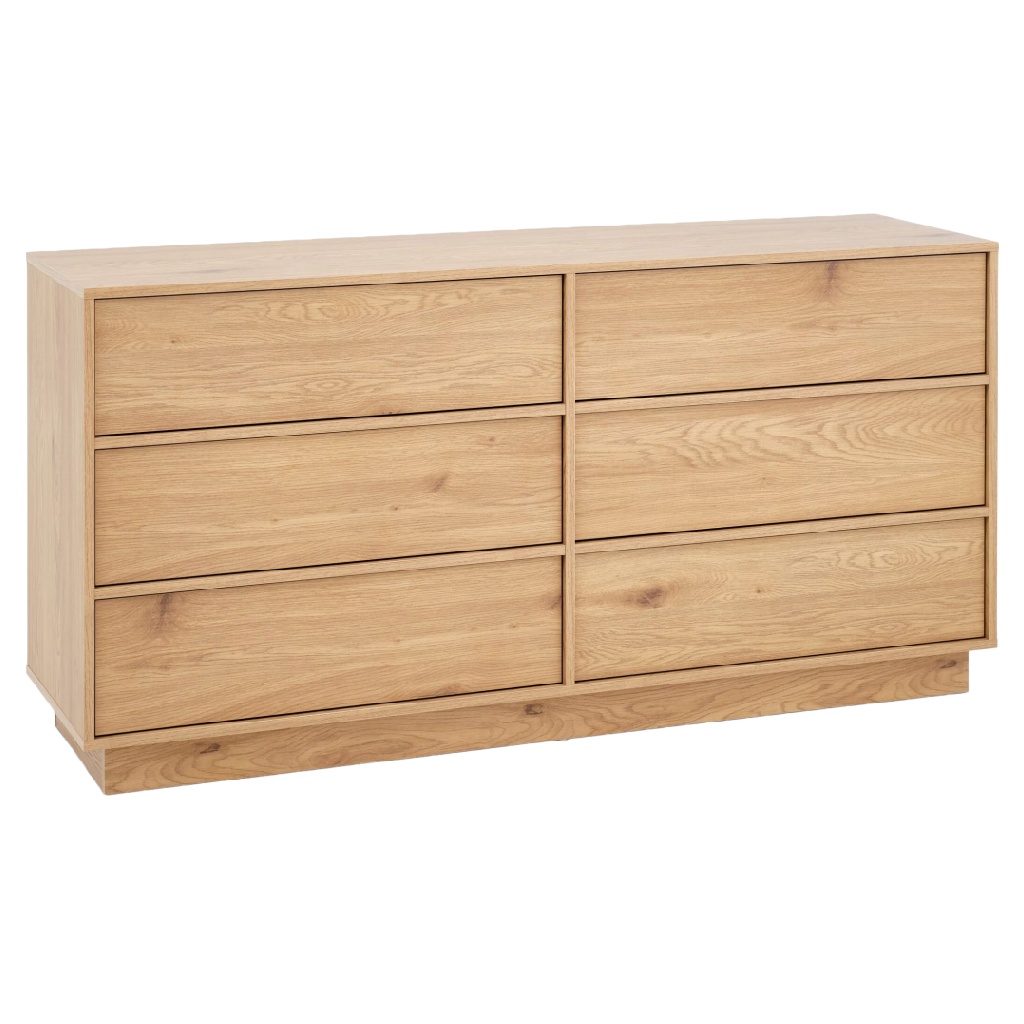 Commode 6 tiroirs en chêne naturel – 140×80×45 cm, design scandinave minimaliste, rangement chambre/salon