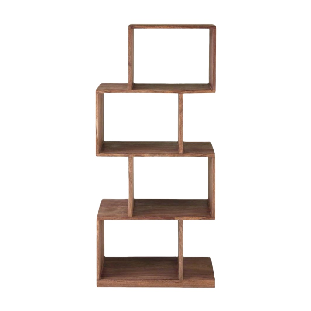 Bibliothèque en bois massif – étagère design géométrique à 5 niveaux – meuble de rangement moderne et artisanal