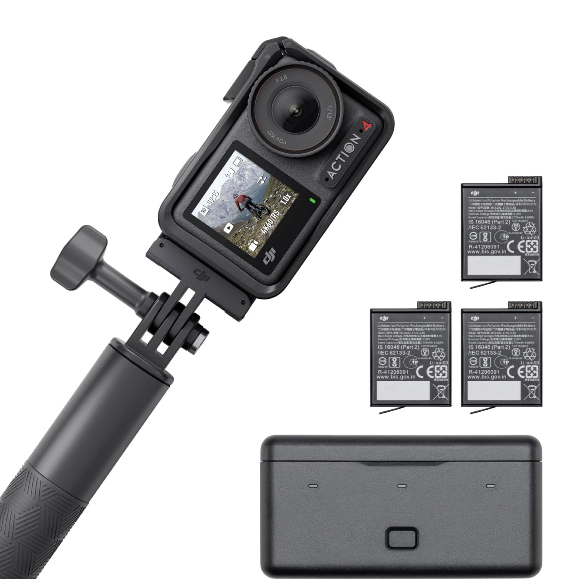 DJI Bundle Osmo Action 4 Aventure - Caméra étanche 4K/120 IPS, capteur 1/1,3 Pouce, D-Log M 10 Bits, FOV Ultra Large 155º, Jusqu’à 7 Heures 30 Min ave