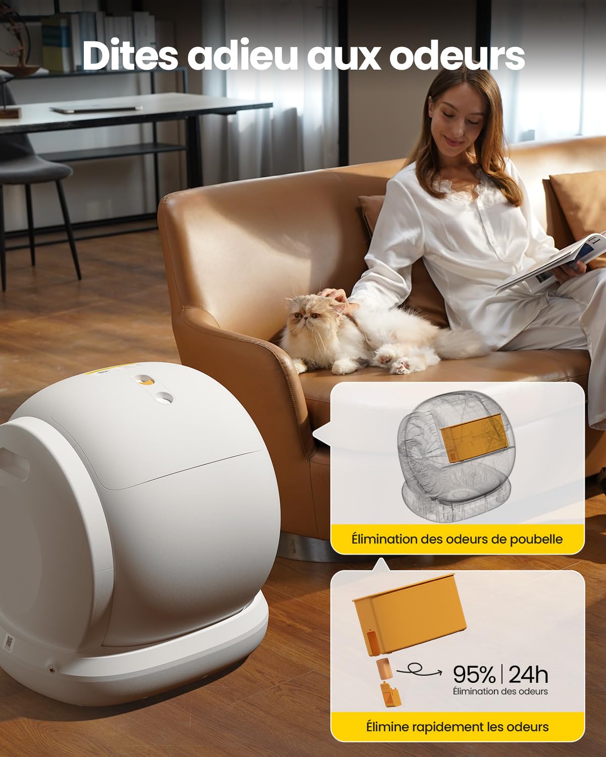 Wolmds Litière Chat Autonettoyante UBPet C20 – Bac Litière Automatique 75L, Idéal pour Plusieurs Chats, Anti-Fuites, Anti-Odeur, Sécurité Renforcée