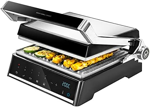 Cecotec Grill électrique Rock’nGrill Smart. Système de réglage de la puissance, du temps et de la température de 2000 W, ouverture à 180 °, plaques amovibles allant au lave vaisselle : Cuisine et Maison