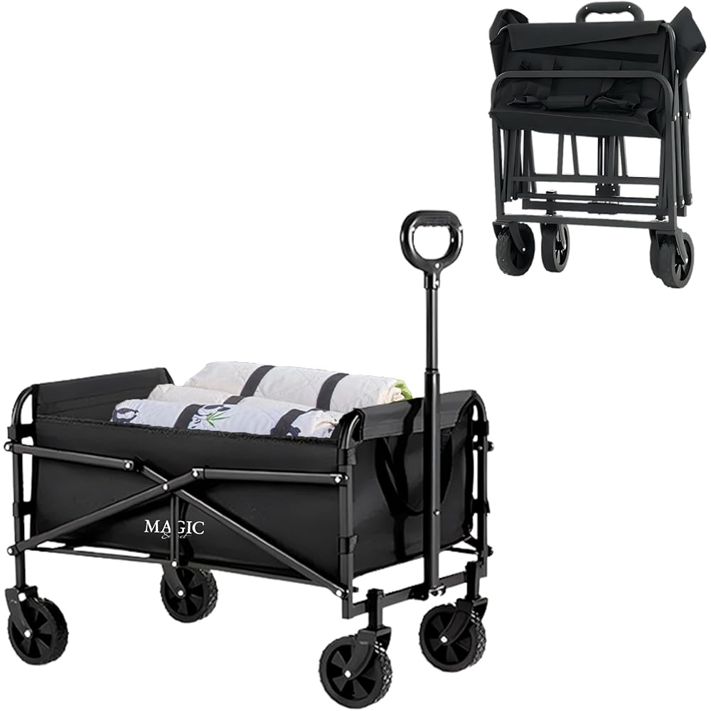 Chariot de Plage Pliable pour Le Camping, Le Pique-Nique. Chariot de Jardin. Chariot de Transport avec Sac et Poignée Réglable. Brouette : Cuisine et Maison