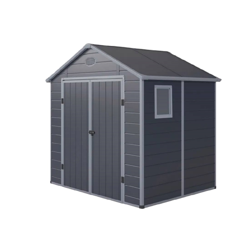 Abri de jardin en résine gris anthracite avec fenêtre — 6,5 m² — double porte verrouillable
