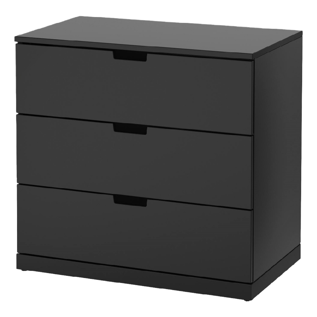 Commode 3 tiroirs en bois noir – 80×78×48 cm, design moderne, garantie 2 ans