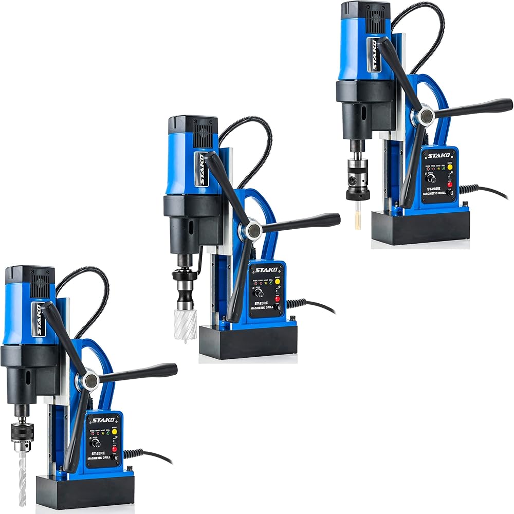 STAKO Perceuse magnétique 1800 W avec mallette ST-28RE Ø max. 80 mm – Force magnétique 16500N – Carotteuse portable pour travail des métaux avec Weldon 19 mm et mandrin 3-16 mm et support fileté M3 : Bricolage