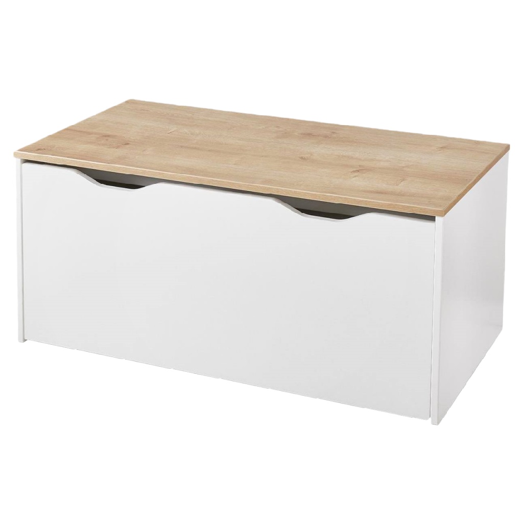 Coffre de rangement blanc et bois — banc de rangement moderne avec couvercle abattant