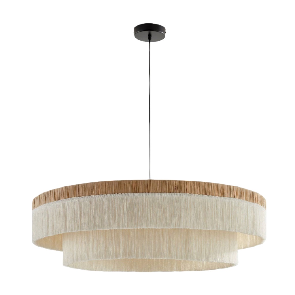 Suspension à deux anneaux en fibres naturelles et lin – style bohème