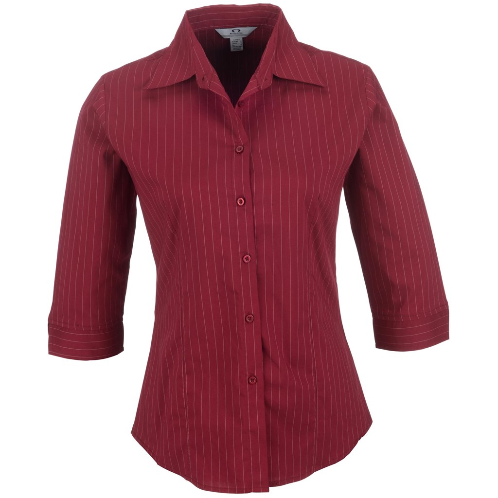 Ladies 3/4 Sleeve Manhattan Striped Shirt �C Red