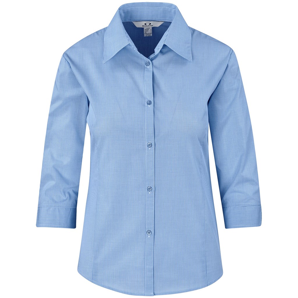 Ladies 3/4 Sleeve Micro Check Shirt �C Light Blue