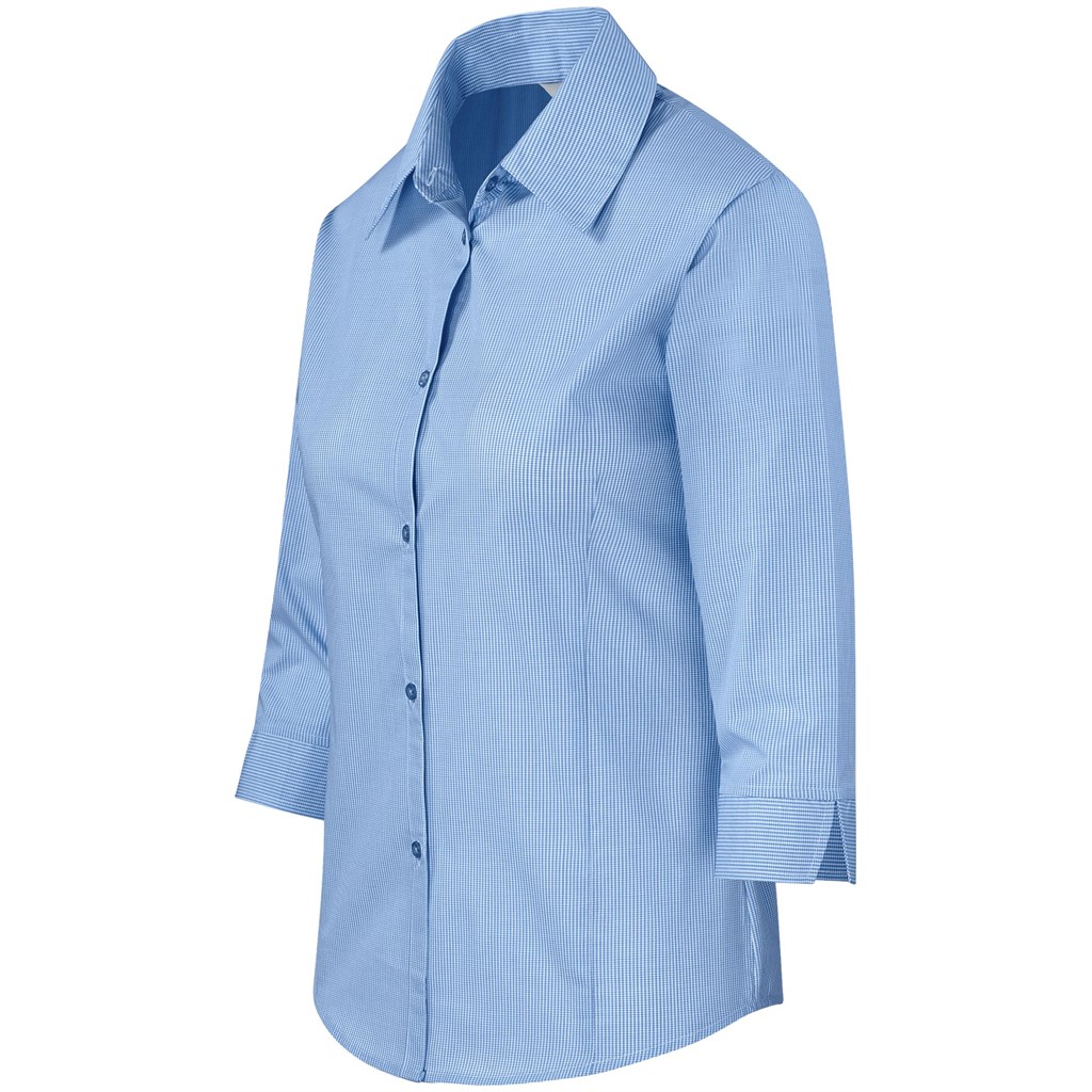 Ladies 3/4 Sleeve Micro Check Shirt �C Light Blue