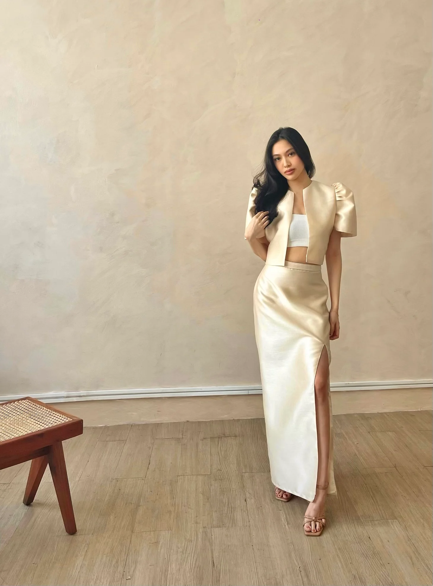 Champagne A-Line Side-Slit Skirt