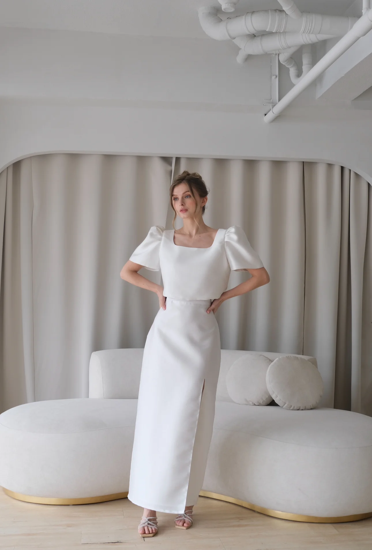 Side-Slit A-Line Skirt (WHITE)