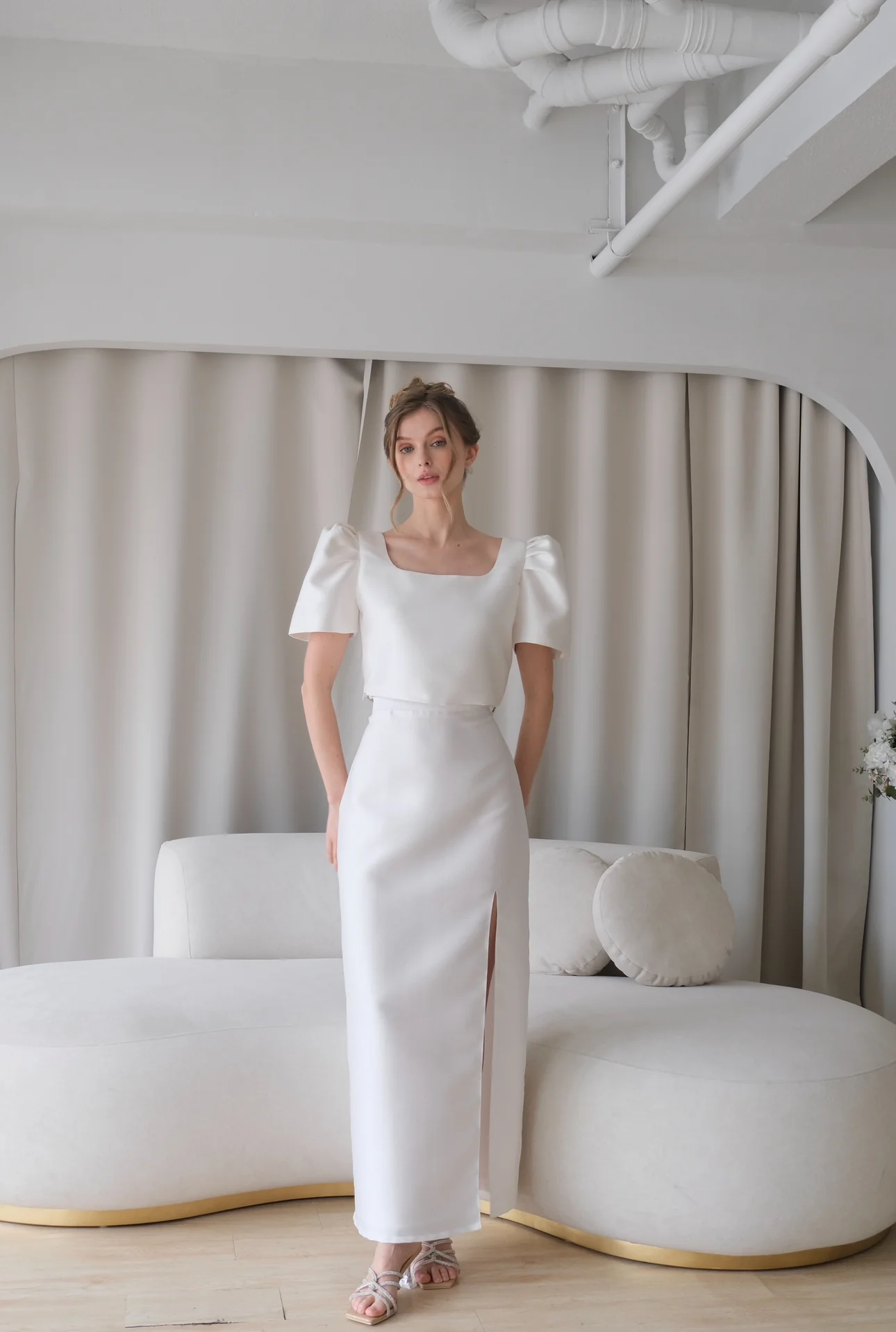 Side-Slit A-Line Skirt (WHITE)