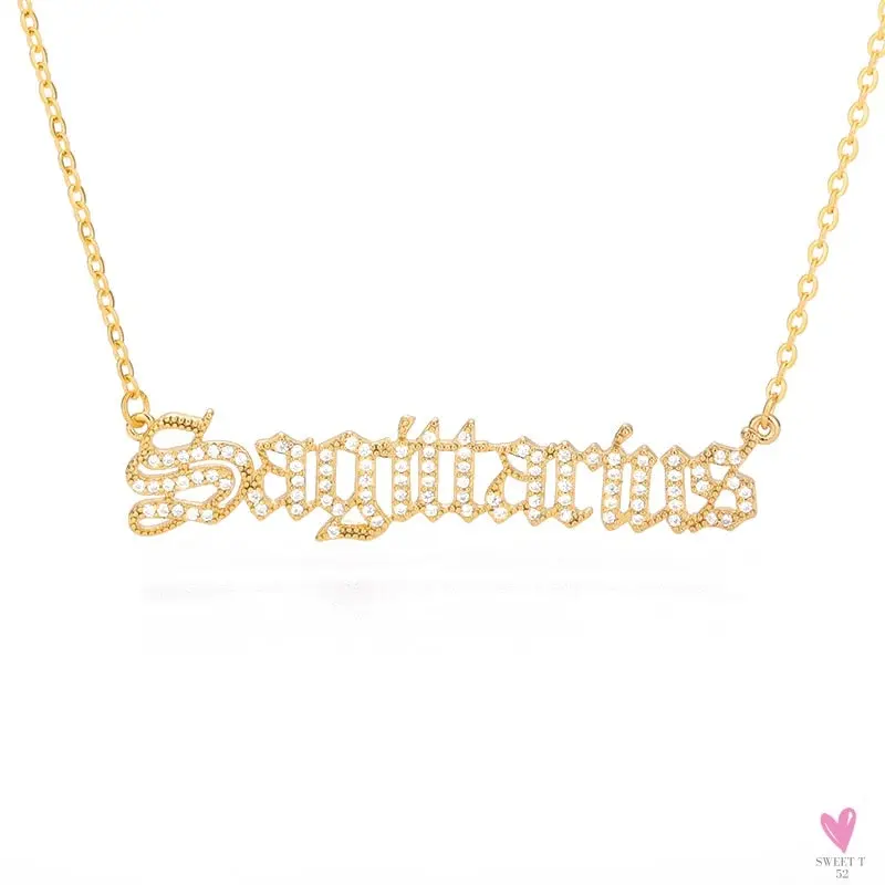 Zodiac Necklace For Women - 12 Constellation Crystal English Letter Choker Necklace