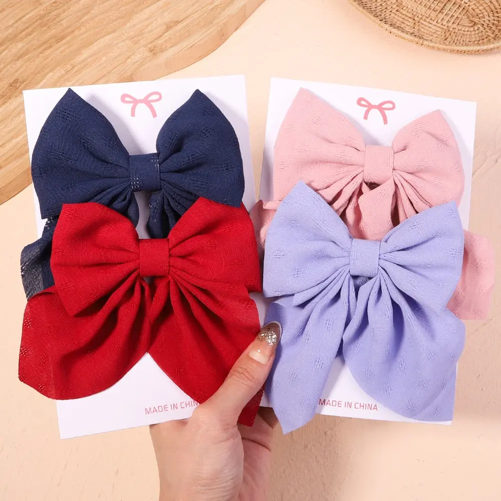 Cute Multi-Patterned and Solid Color Hair Bows/Clips for Girls in a 2 Piece Set
