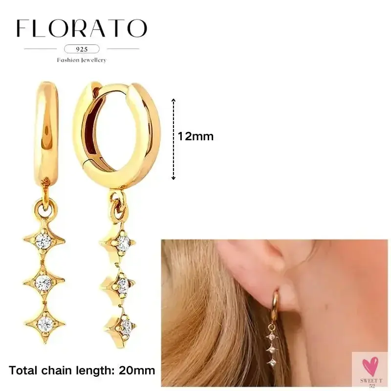 925 Sterling Silver Long Chain Tassel Drop Earrings for Women - Crystal Zircon Star Perforation Earrings, Fine Jewelry