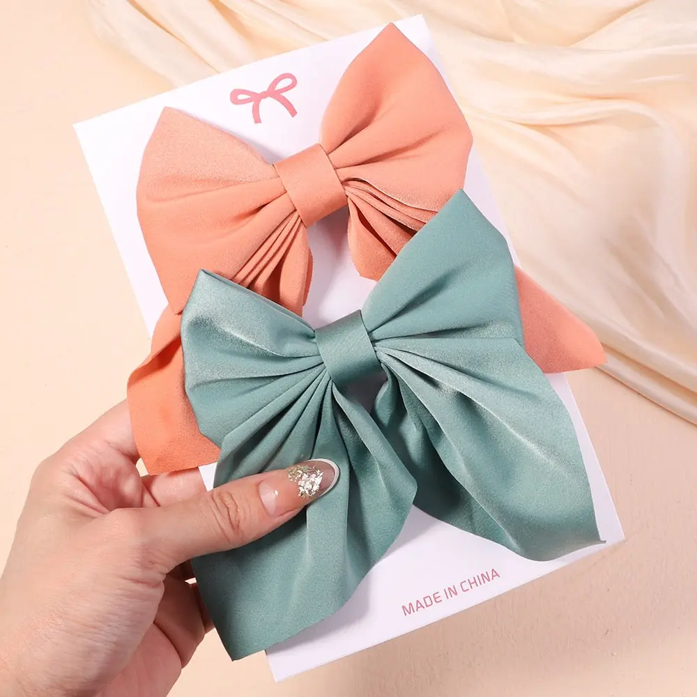 Cute Multi-Patterned and Solid Color Hair Bows/Clips for Girls in a 2 Piece Set