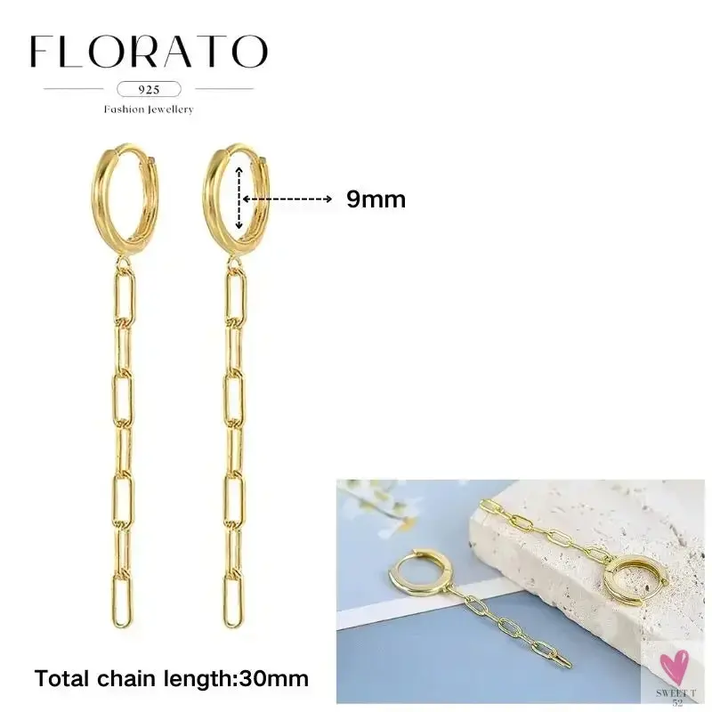 925 Sterling Silver Long Chain Tassel Drop Earrings for Women - Crystal Zircon Star Perforation Earrings, Fine Jewelry