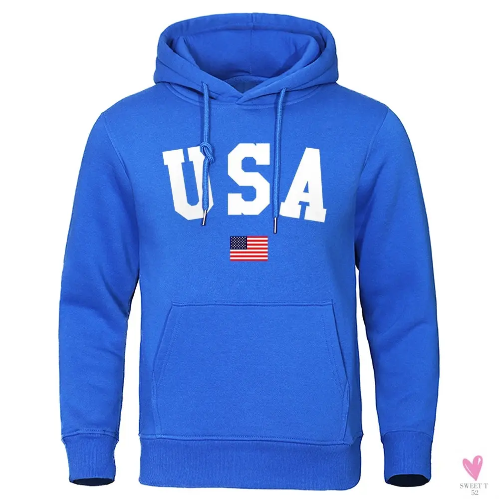 USA Hoodie/Sweatshirt for Men and Women, Anti-Wrinkle, Long Sleeves with Pockets, Pullovers