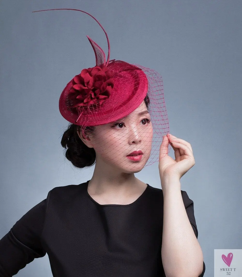 Small Fascinator Hat for Women and Girls - Hair Clip/Pin  - Yarn Feathered Flower Hair Accessories