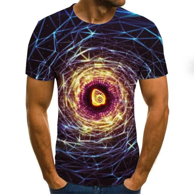 Three-Dimensional Intricate Vortex Tees for Men and Boys, O-Neck and Long Sleeves
