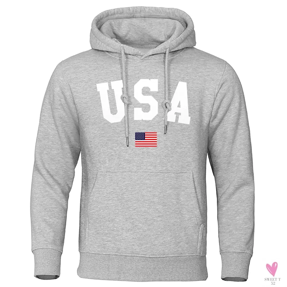 USA Hoodie/Sweatshirt for Men and Women, Anti-Wrinkle, Long Sleeves with Pockets, Pullovers